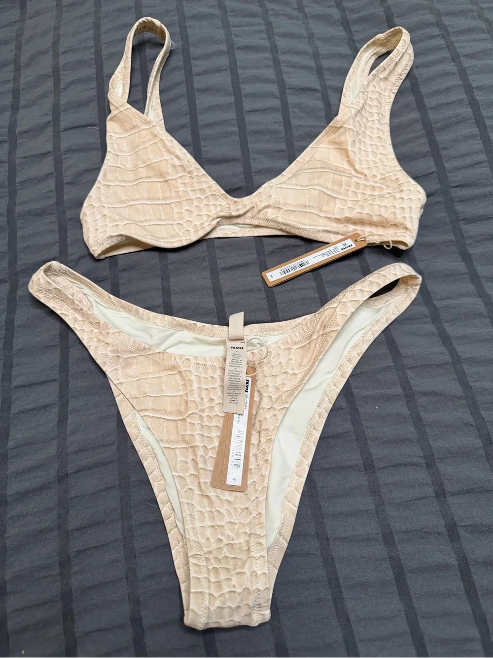 SKIMS Beige Textured Croc-Embossed Bikini Set